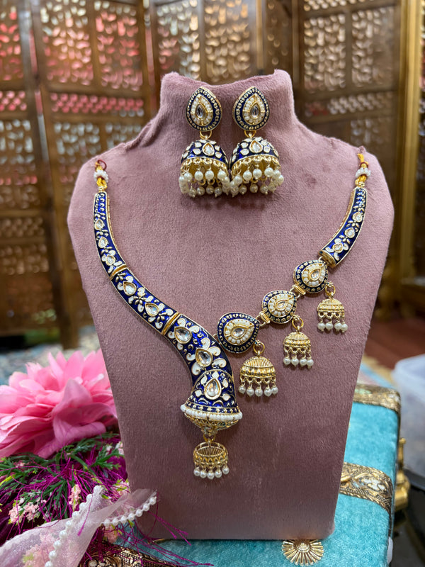 Rajasthani Style Heritage Brass Necklace Set with Jhumka Earrings | Antique Gold Finish