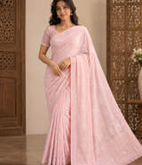 Chikankari Georgette Keel Jaal Saree with Cutdana & Bead Work
