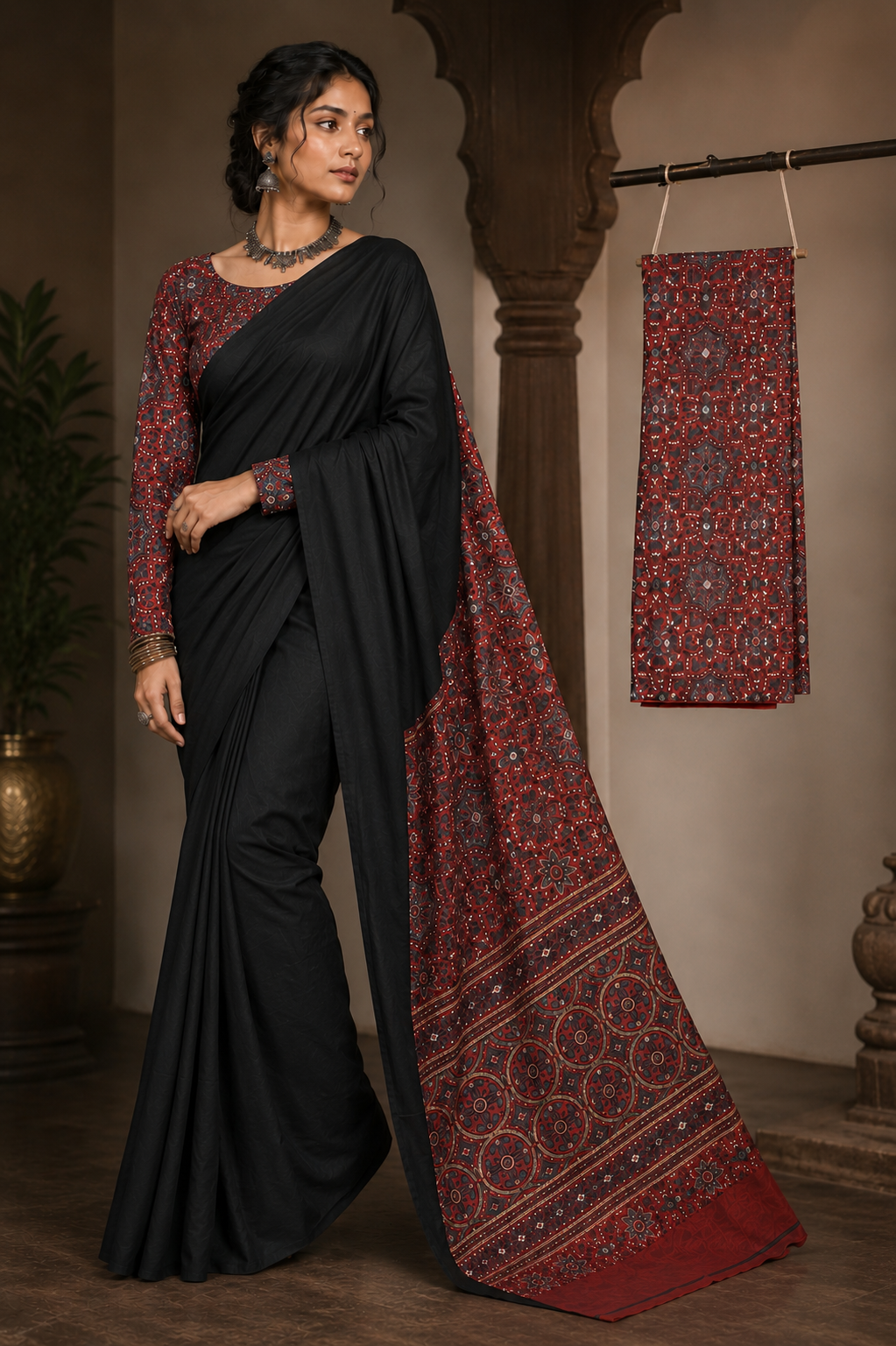 Ajrakh Modal Silk Natural Dye  Saree