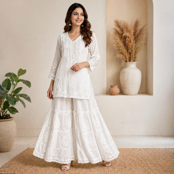 Chikankari Gharara Heavy Embroidered Cotton