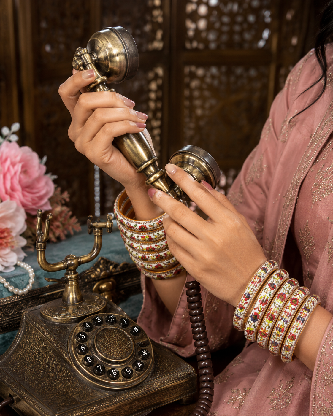 Rajasthani Designer Waterproof Bangles Set with leave motifs