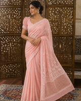 Chikankari Fine Mul Chanderi Saree with Kutdana, Bead & Keel Jaal Work