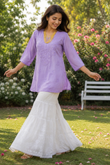 Chikankari Short Kurti with White Gharara – Elegant Ethnic Ensemble