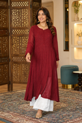 Chikankari-Maroon Resham Chikankari Fine Work Anarkali with White Sharara Set