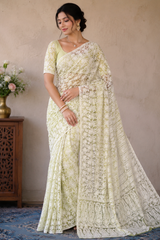 Chikankari Green Viscose Georgette Keel Jaal Saree