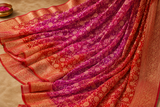 Pink & Red Bandhej Pure Georgette Saree – Jamnagar