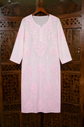 Chikankari Suit Set-Powder Pink Gradient Chanderi Silk with Muqesh Work
