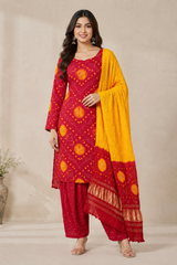 Modal Silk Kutchi Bandhej Unstitched Suit Set