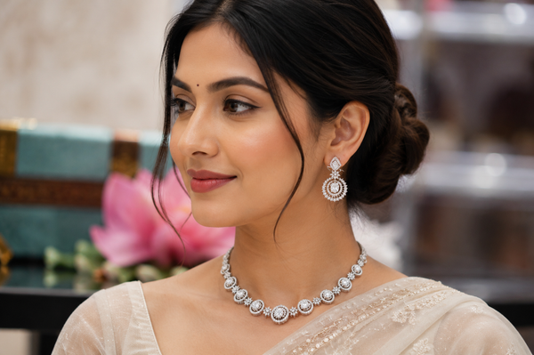 White American Diamond Necklace Set