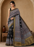 Ajrakh Modal Silk Natural Dye Banarasi Border Saree with Blouse Piece