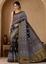 Ajrakh Modal Silk Natural Dye Banarasi Border Saree with Blouse Piece