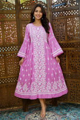 Muslin Designer Chikankari 3D Fine Thread Work Dress