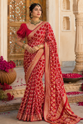 Red Bandhej Pure Gorgette Saree-Jamnagar