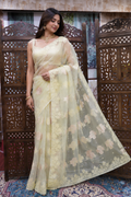 Chikankari Yellow Organza Banarasi Zari Work Saree