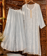 Handcrafted Lucknowi Chikankari Mukaish Work Georgette Straight Suit with Sharara | Stitched | Without Dupatta
