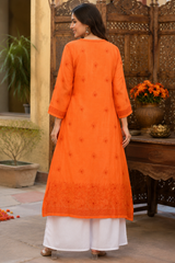 Premium Lucknowi Chikankari Chanderi Silk Kurti for Women | Handcrafted Ethnic Embroidered Kurti-Stitched