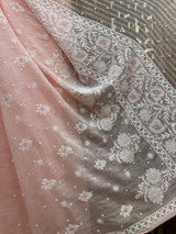 Chikankari Fine Mul Chanderi Saree with Kutdana, Bead & Keel Jaal Work