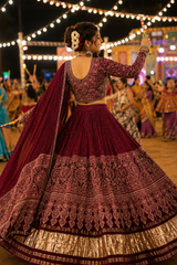 Premium Red Ajrakh Lustrous Lagdi Patta Chaniya Choli – Navratri Garba Chaniya Choli Set