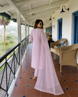 Chikankari- Premium Pink Georgette Unstitched Suit with Bead, Zari & Cutdana Work + Dupatta