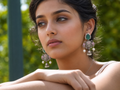 Silver-Tone Brass Monalisa Stone & Pearl Jhumka Earrings