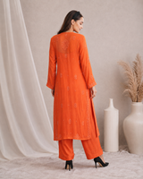 Premium Orange Chikankari Ghas Patti & Mukaish Georgette Suit Set with Slip & Dupatta | Festive Wear
