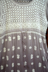 Dusty Mauve Lucknowi Chikankari Ambi Jaal Flared Frock Dress