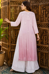Chikankari-Handcrafted Lucknowi Resham Thread & Muqesh Work Georgette Kurti