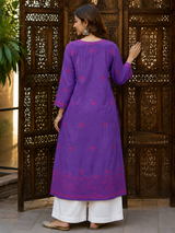 Premium Lucknowi Chikankari Chanderi Silk Kurti for Women | Handcrafted Ethnic Embroidered Kurti-Stitched