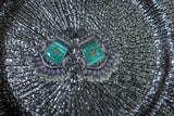 Antique Silver-Tone Brass Monalisa Stone Peacock Statement Earrings with Pearl Drops