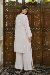 Crepe Arca Designer Peach Chikankari Co-ord Set