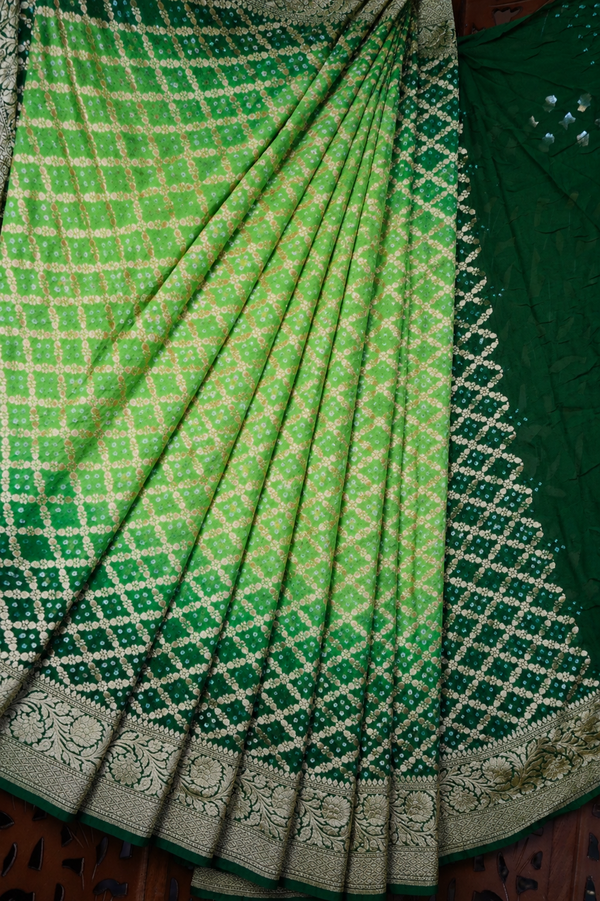 Green Bandhej Pure Georgette Saree – Jamnagar