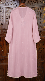 Chikankari Suit Set-Blue & Peach Gradient Viscose Georgette with Muqesh Work