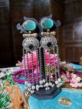 Kashmiri Style Two-Tone Long Dangler Earrings