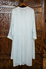 Chikankari Suit Set-Blue & Peach Gradient Viscose Georgette with Muqesh Work