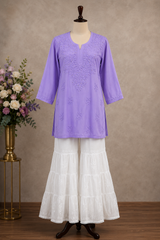 Chikankari Short Kurti with White Gharara – Elegant Ethnic Ensemble