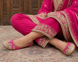 PInk Dabka Zardosi Punjabi Jutti – Pure Leather Handcrafted