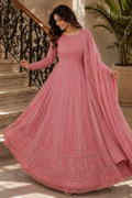 Handcrafted Lucknowi Chikankari Heavy Multi Cutdana Work Peach Georgette Semi-Stitched Anarkali Suit with Dupatta