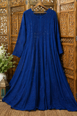 Lucknowi Navy Blue Chikankari Resham Jaal Georgette Anarkali with White Sharara