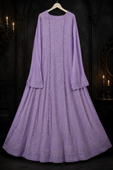 Handcrafted Lucknowi Chikankari Parsi & Mukaish Work Purple Georgette Semi-Stitched Anarkali Suit Set for Women