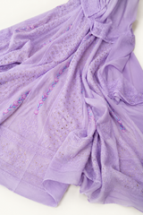 Handcrafted Lucknowi Chikankari Parsi & Mukaish Work Purple Georgette Semi-Stitched Anarkali Suit Set for Women