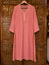 Handcrafted Lucknowi Chikankari Mukaish Work Georgette Straight Suit with Sharara | Stitched | Without Dupatta