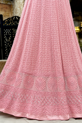 Handcrafted Lucknowi Chikankari Heavy Cutdana & Gota Work Blush Pink Georgette Semi-Stitched Lehenga Choli with Dupatta