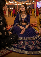 Navy Blue Ajrakh Check Pattern Patta Chaniya Choli | Navratri Garba Lehenga Set