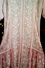Handcrafted Lucknowi Style- Premium Brown Ghas Patti Chikankari Pure Crepe Kaftan
