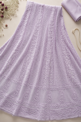 Lucknowi Chikankari Handcrafted Purple Cutdana Bead Work Georgette Unstitched Straight Suit Set