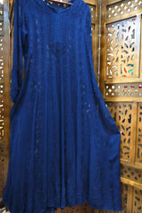 Lucknowi Navy Blue Chikankari Resham Jaal Georgette Anarkali with White Sharara