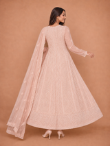 Chikankari-Premium Blush Pink Georgette Anarkali Kurti with Bead Work for Wedding & Festive Wear