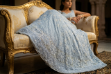 Premium Light Blue Heavy Chikankari Lehenga Set in Pure Georgette with Cutdana, Sequin & Bead Work | Blouse, Dupatta & Complimentary Belly Chain