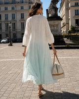 Chikankari-Premium Light Blue Ombre Ghas Patti Pure Crepe Kaftan Gown