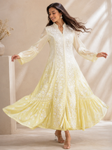 Handcrafted Lucknowi Style- Premium Brown Ghas Patti Chikankari Pure Crepe Kaftan